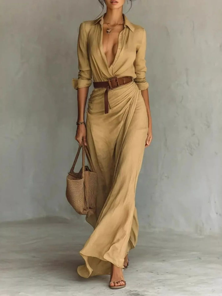 Eleanor | Women’s Belted Long-Sleeve Maxi Dress