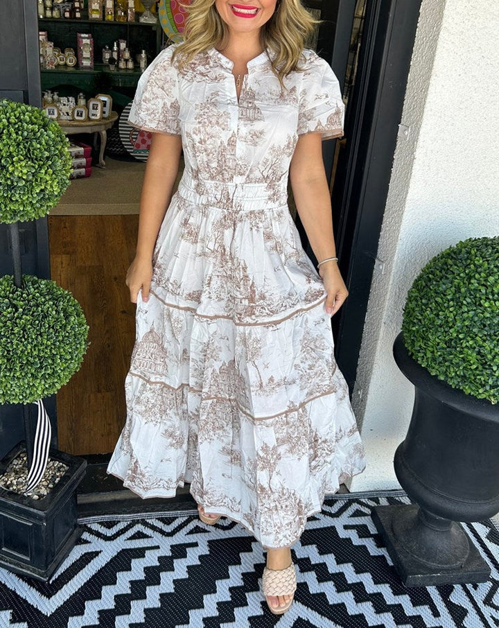 Camille | Women's Toile Print Tiered Maxi Dress