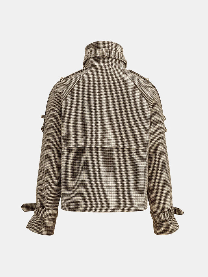 Beatrice | Women’s Cropped Houndstooth Stand-Collar Jacket