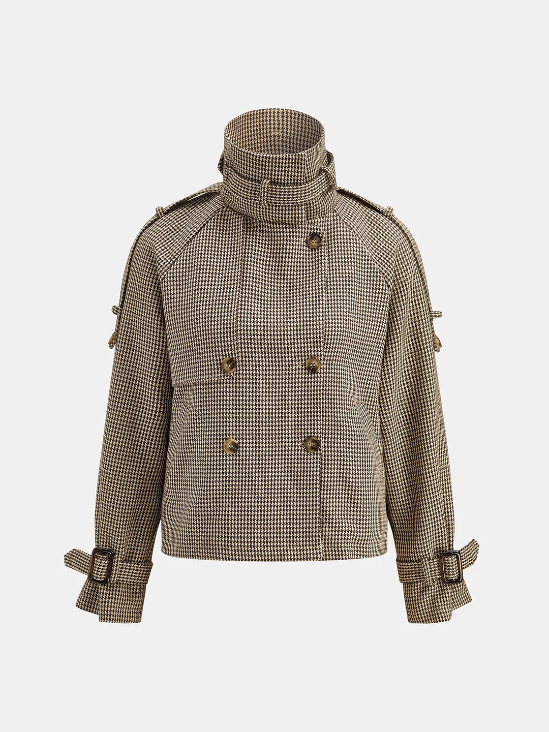 Beatrice | Women’s Cropped Houndstooth Stand-Collar Jacket
