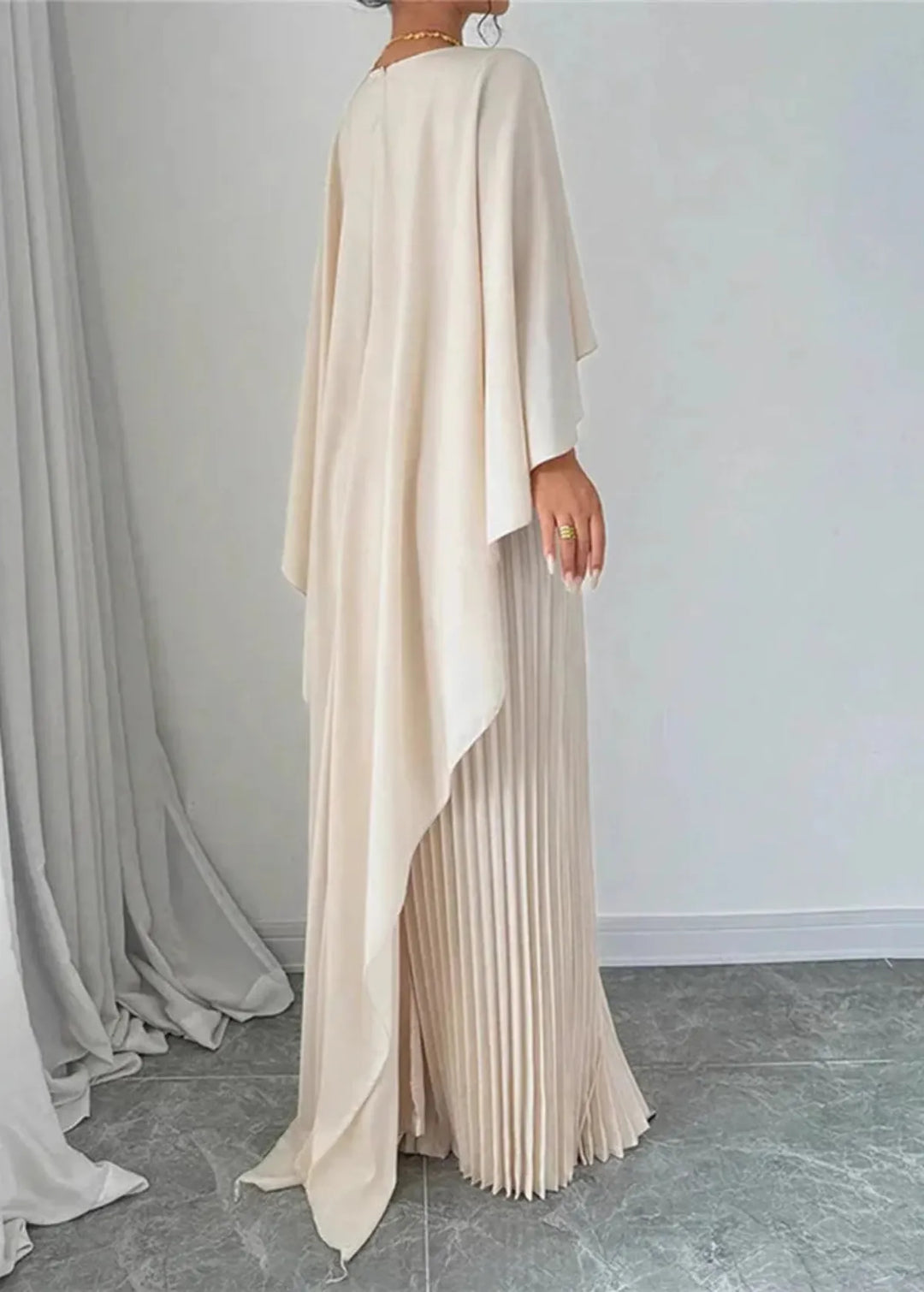 Penelope | Women’s Pleated Cape Overlay Maxi Dress