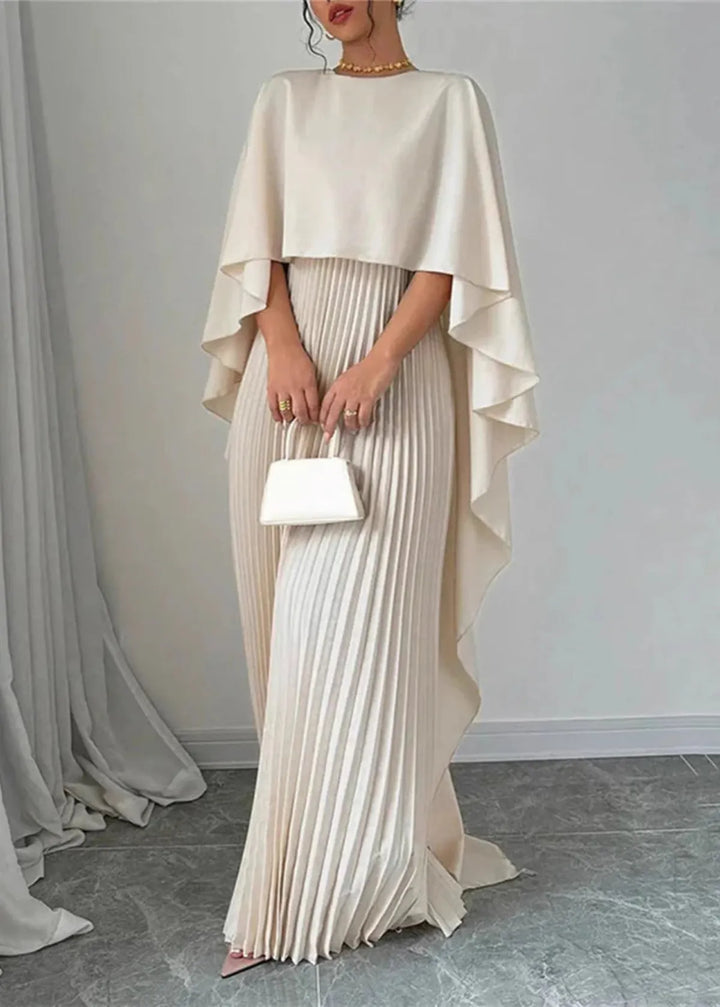Penelope | Women’s Pleated Cape Overlay Maxi Dress