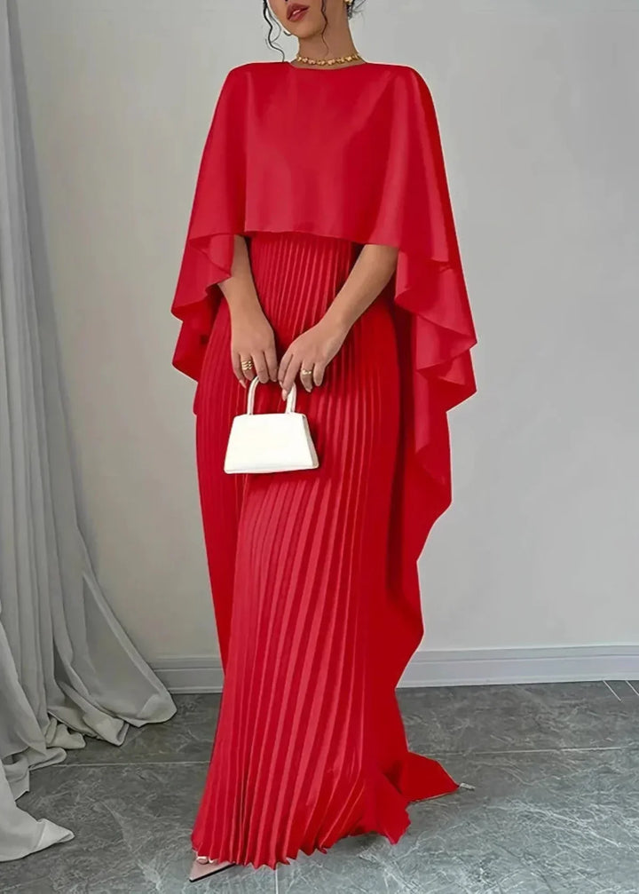 Penelope | Women’s Pleated Cape Overlay Maxi Dress
