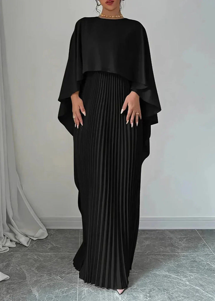 Penelope | Women’s Pleated Cape Overlay Maxi Dress