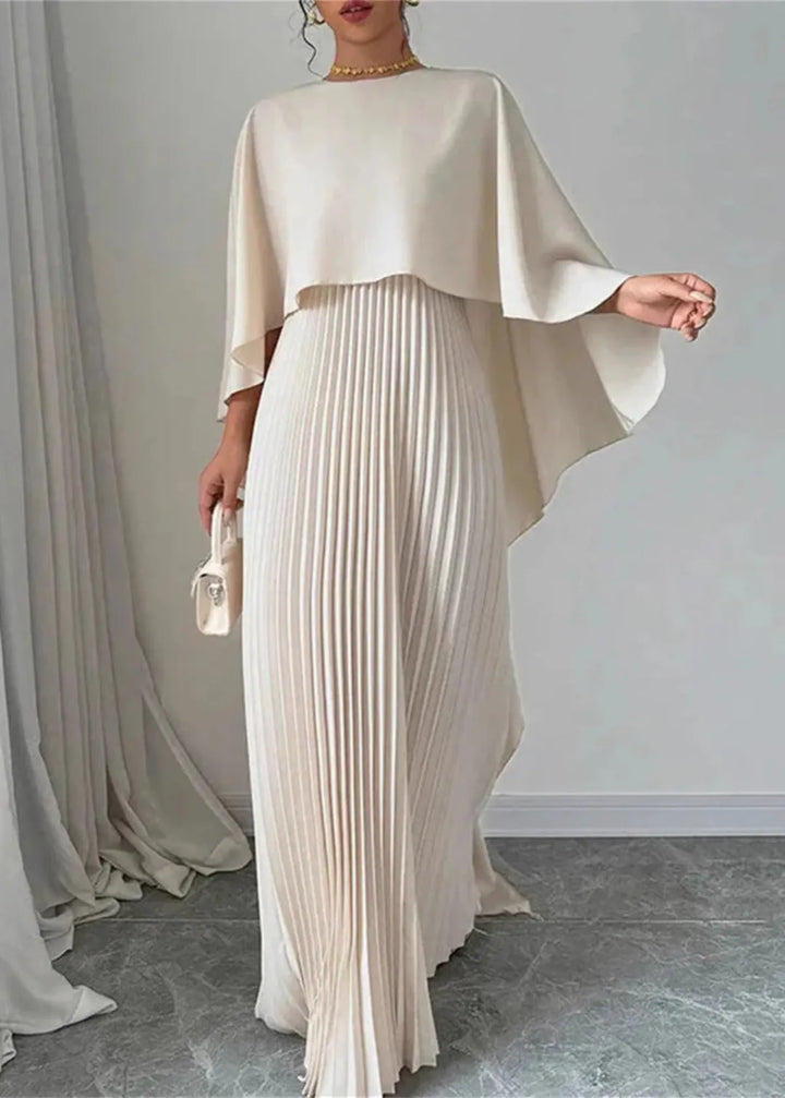 Penelope | Women’s Pleated Cape Overlay Maxi Dress