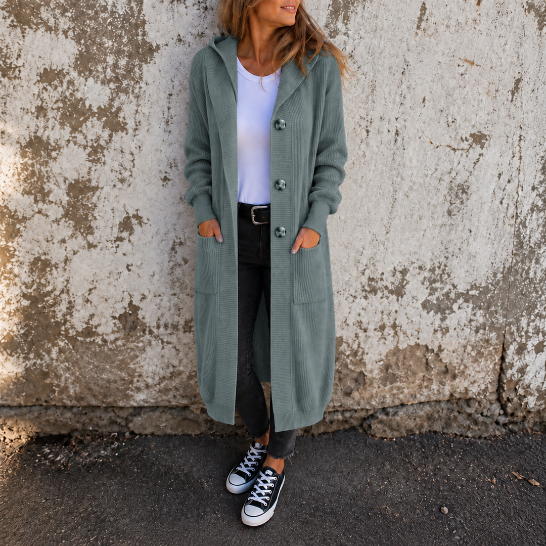 Greer | Women's Hooded Button-Front Long Knit Cardigan
