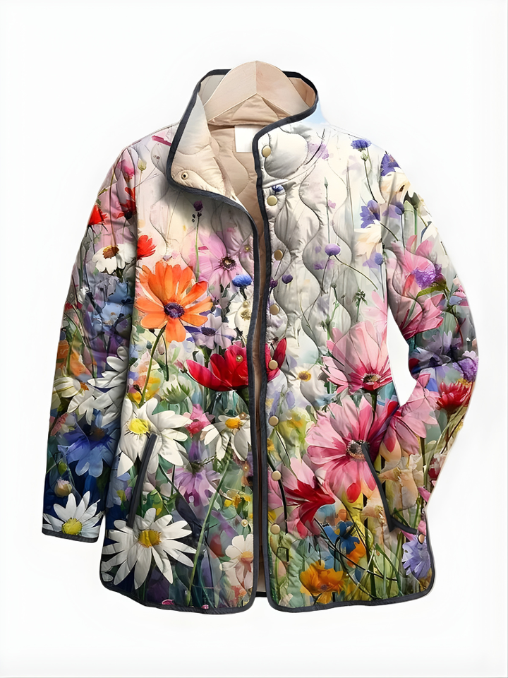 Xanthe | Women's Floral Quilted Jacket with Snap Front