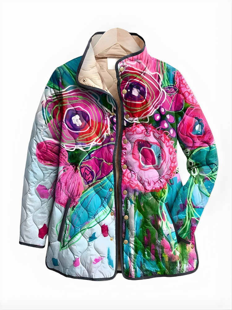 Xanthe | Women's Floral Quilted Jacket with Snap Front