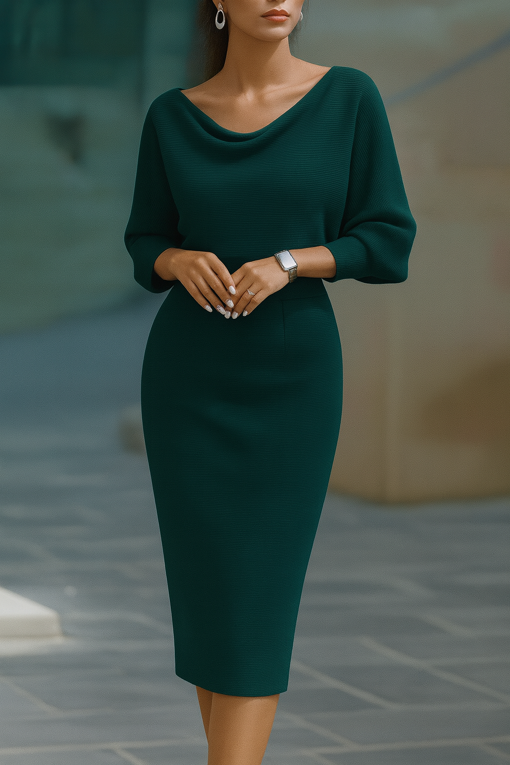 Della | Women's Draped Batwing Midi Dress