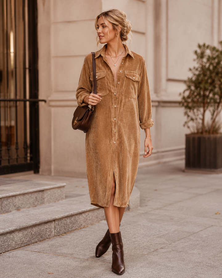 Elle | Women's Button-Front Midi Shirt Dress
