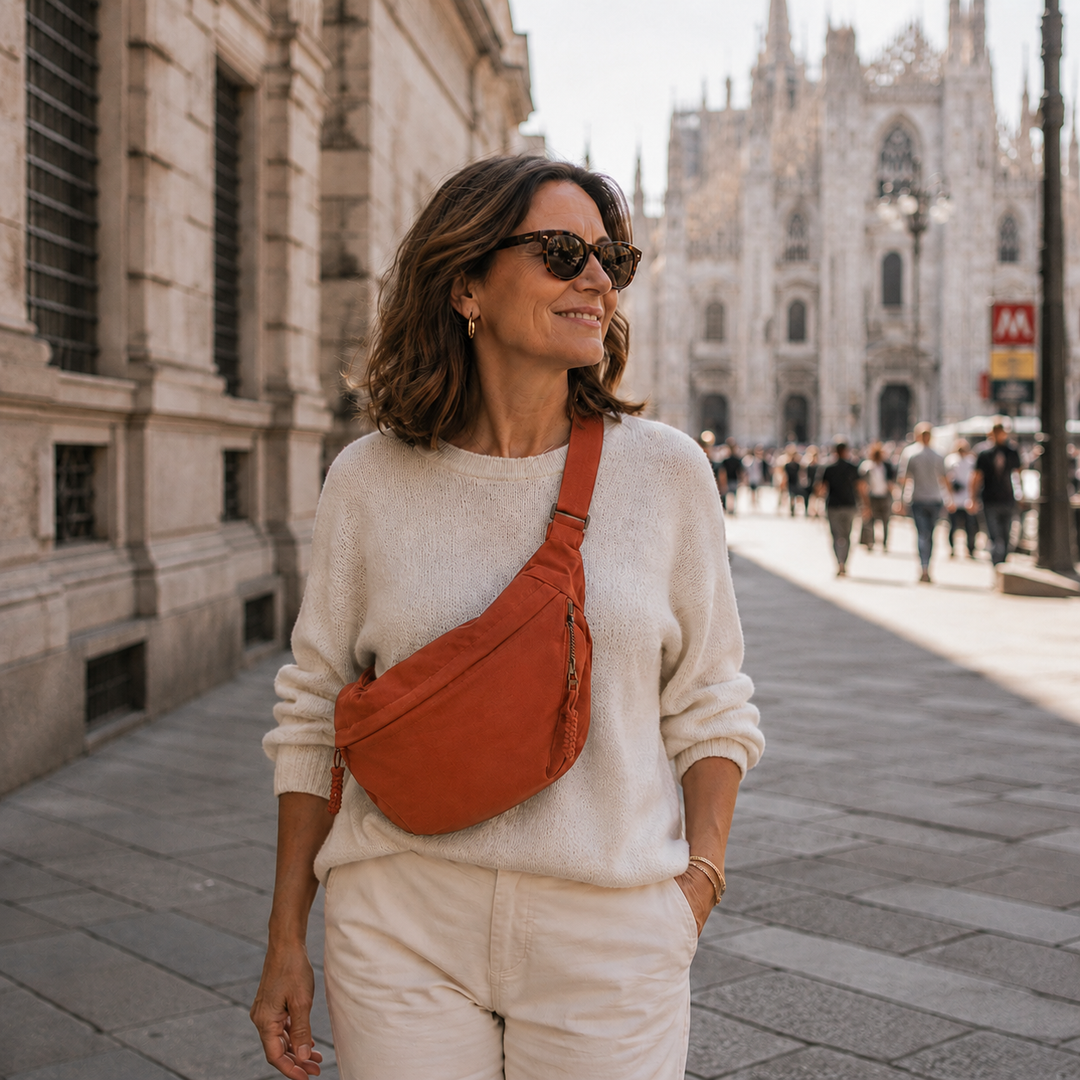 Gioia | Orange Crescent Shoulder Bag with Adjustable Strap
