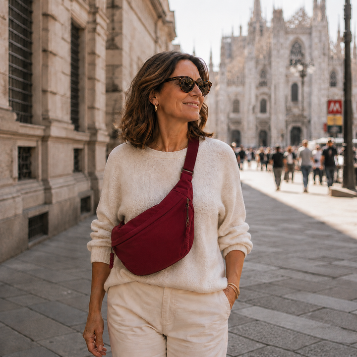 Rosa | Burgundy Crescent Shoulder Bag with Adjustable Strap
