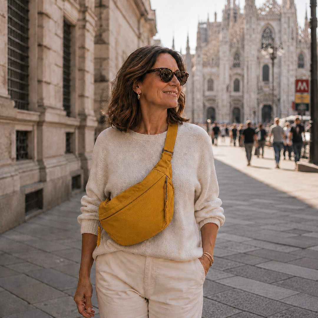 Luce | Ochre Crescent Shoulder Bag with Adjustable Strap