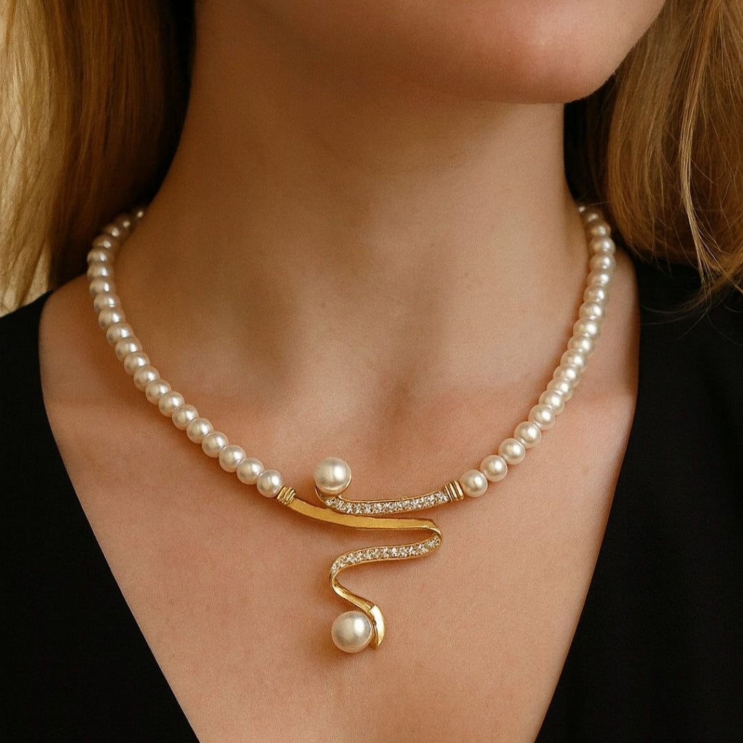 Seraphina | Elegant Wave Pearl Jewellery Set
