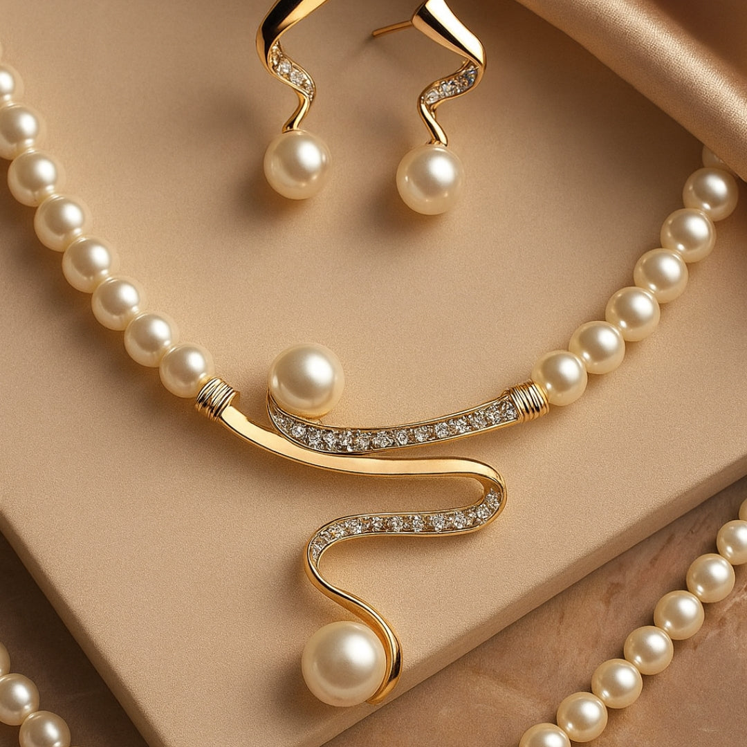 Seraphina | Elegant Wave Pearl Jewellery Set