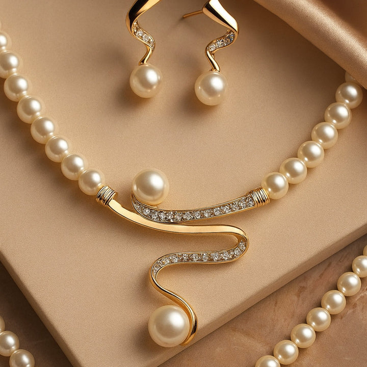 Seraphina | Elegant Wave Pearl Jewellery Set
