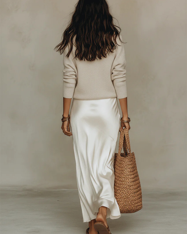 Bettina | Women's Satin Midi Dress with Knit Jumper