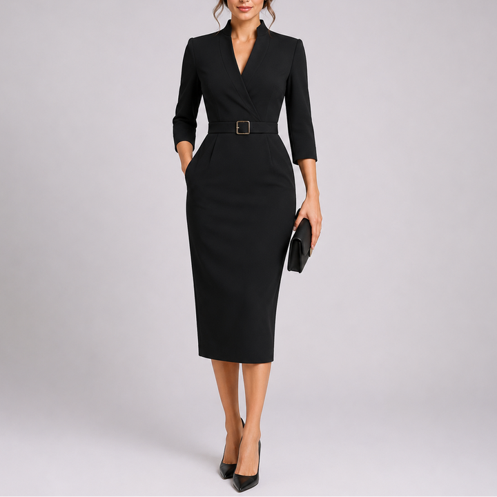 Elodie | Belted Tailored Midi Dress