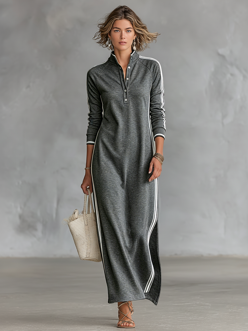 Elodie | Women’s Contrast-Trim Collared Maxi Dress