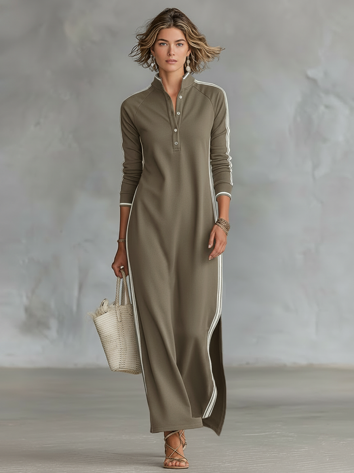 Elodie | Women’s Contrast-Trim Collared Maxi Dress