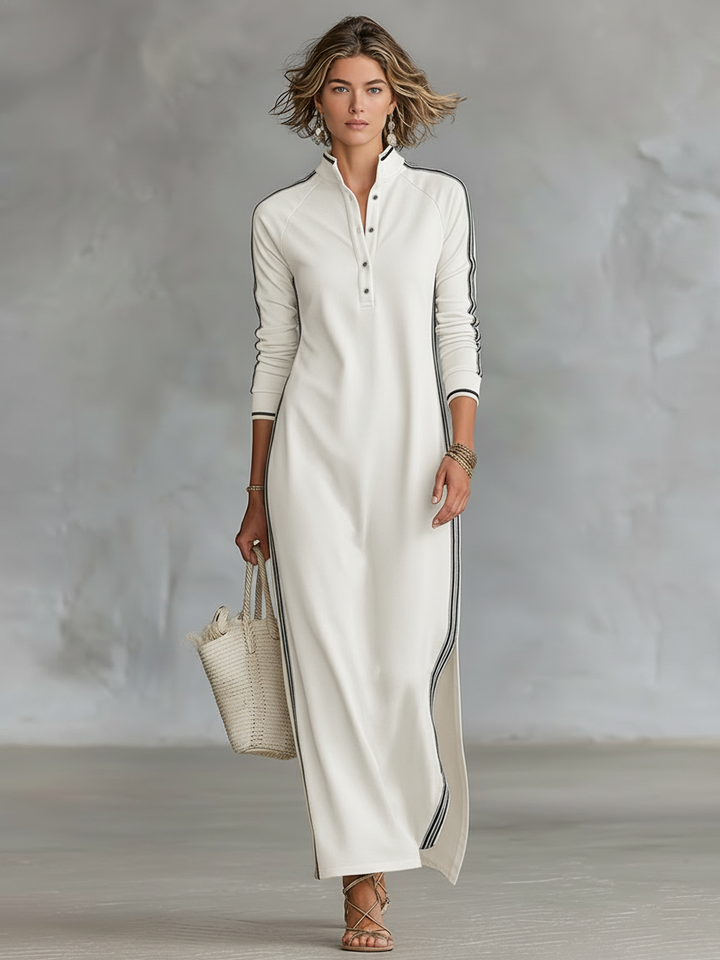 Elodie | Women’s Contrast-Trim Collared Maxi Dress
