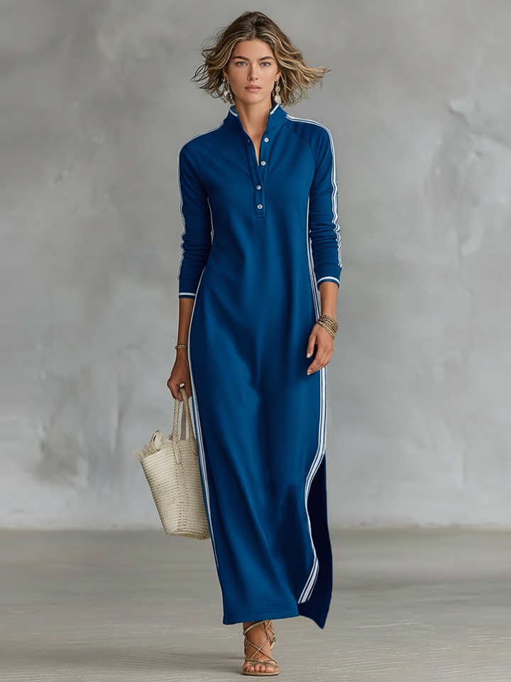 Elodie | Women’s Contrast-Trim Collared Maxi Dress