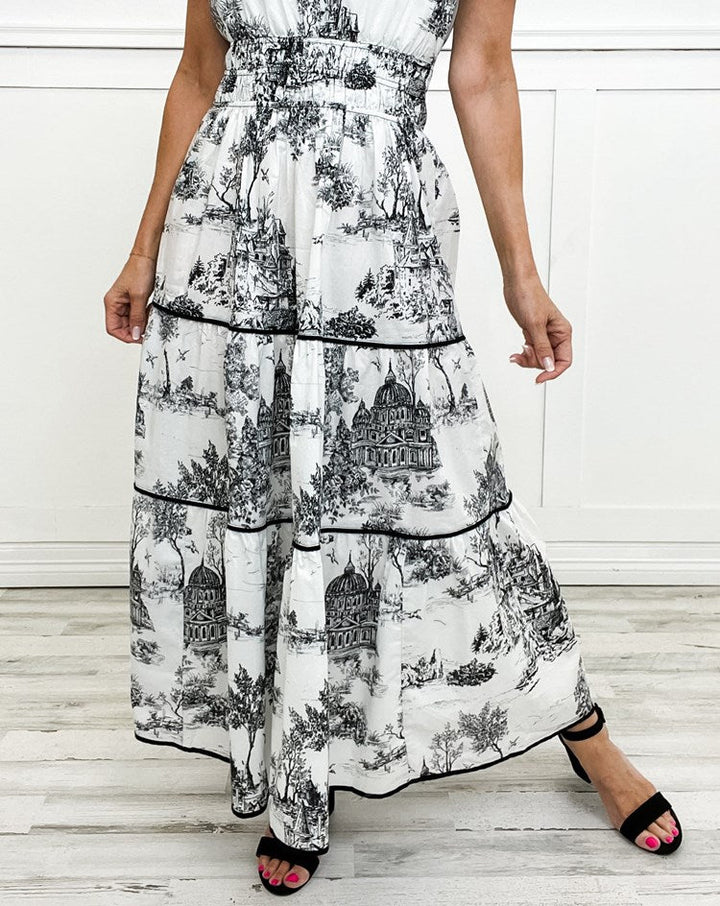 Camille | Women's Toile Print Tiered Maxi Dress
