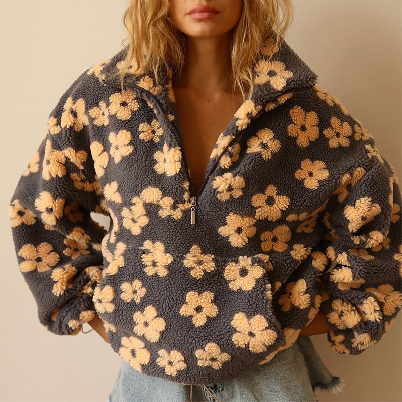 Jessie | Women’s Sweater Floral Quarter Zip