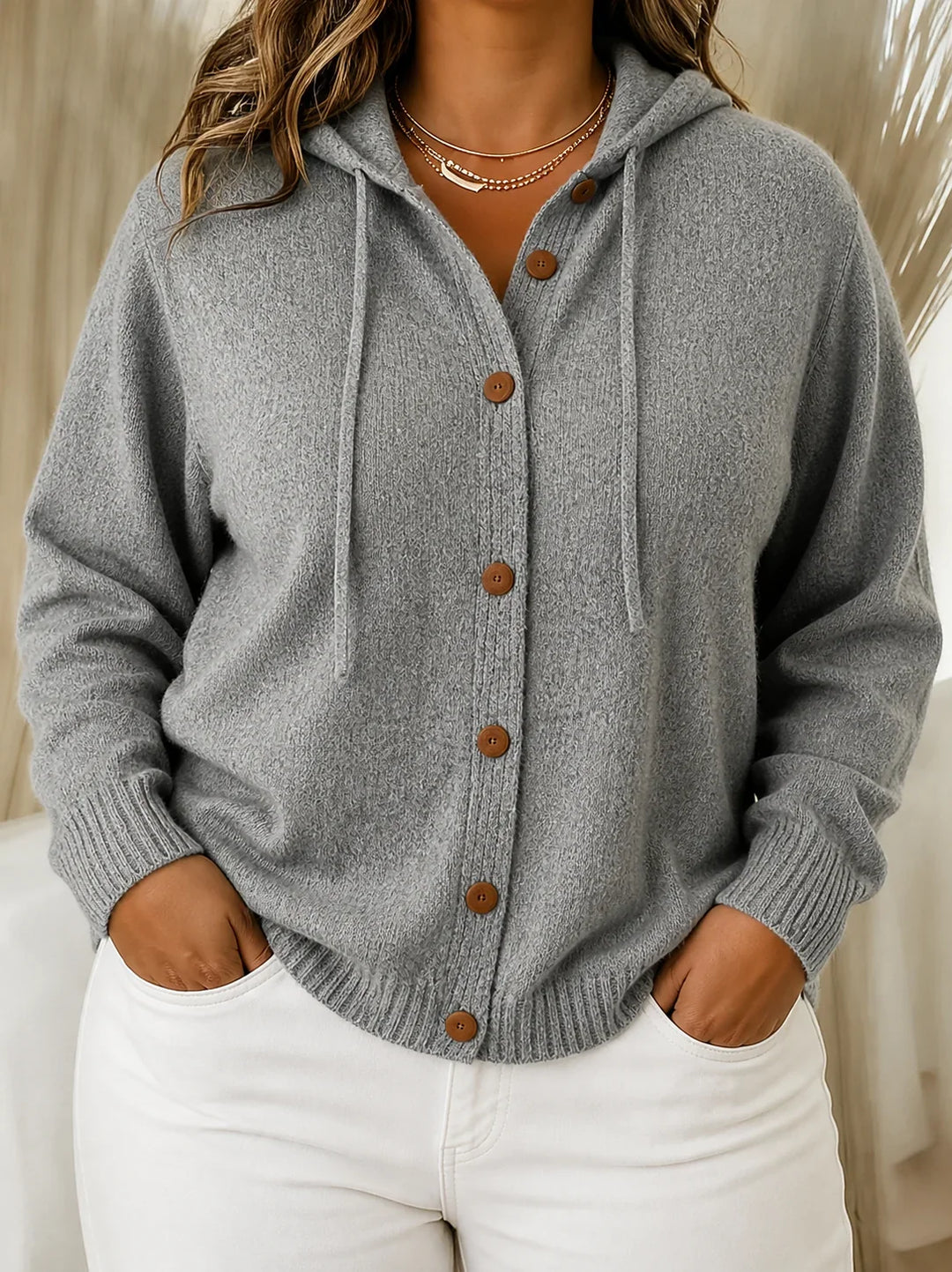 Aurelie | Women's Hooded Button-Front Knit Cardigan with Drawstring