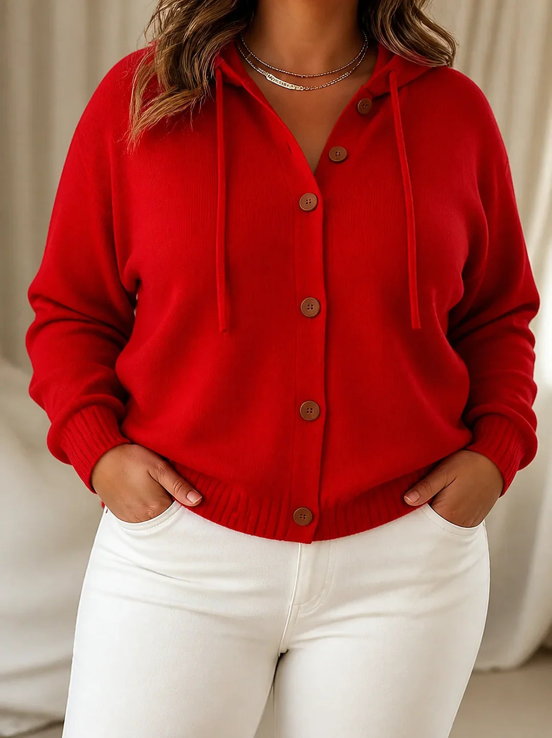 Aurelie | Women's Hooded Button-Front Knit Cardigan with Drawstring