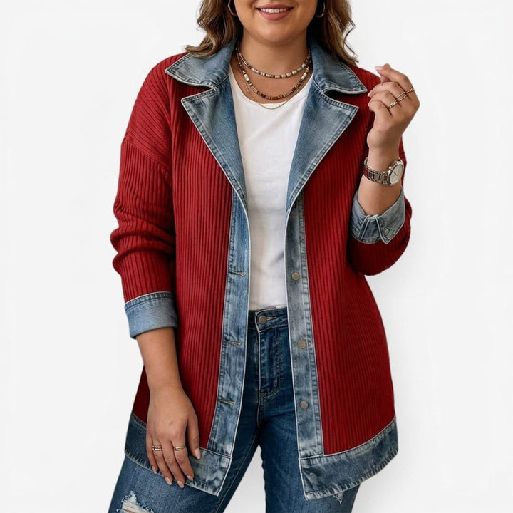 Rowena | Women's Ribbed Knit Jacket with Denim Trim
