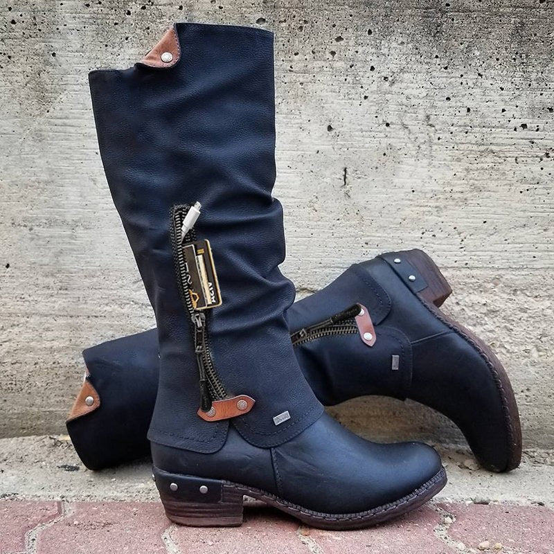 Esme | Women's Knee-High Boots with Zip Pocket