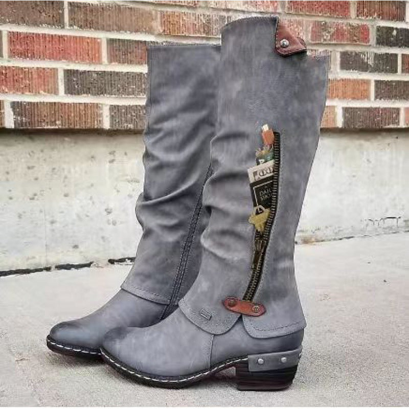 Esme | Women's Knee-High Boots with Zip Pocket