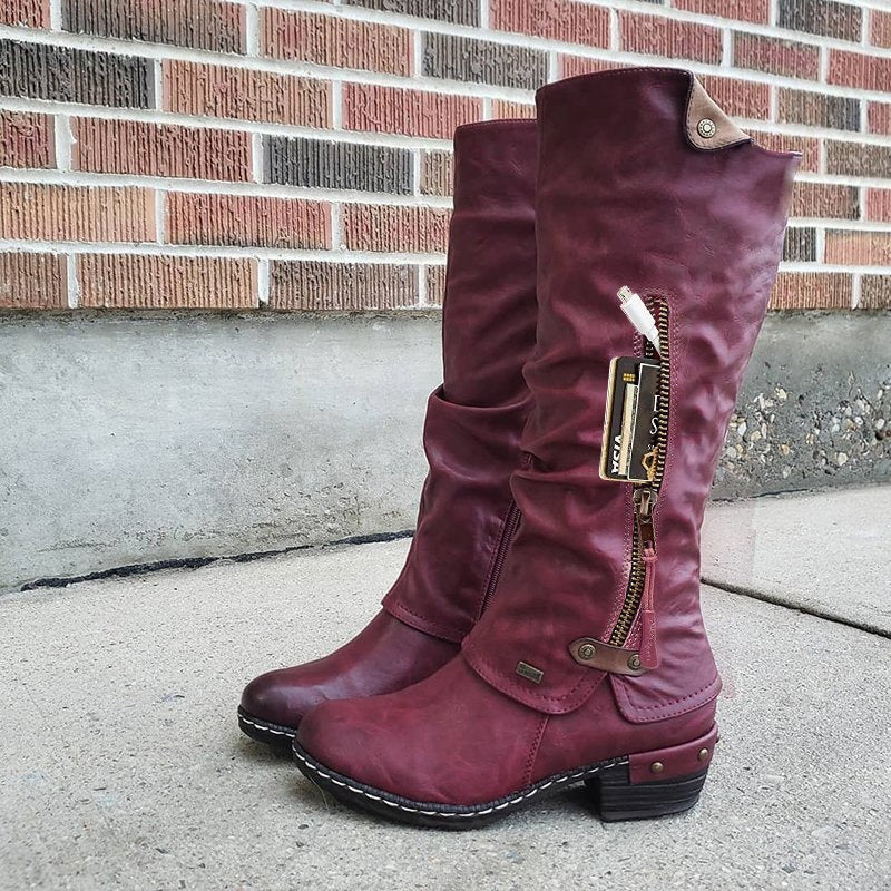 Esme | Women's Knee-High Boots with Zip Pocket