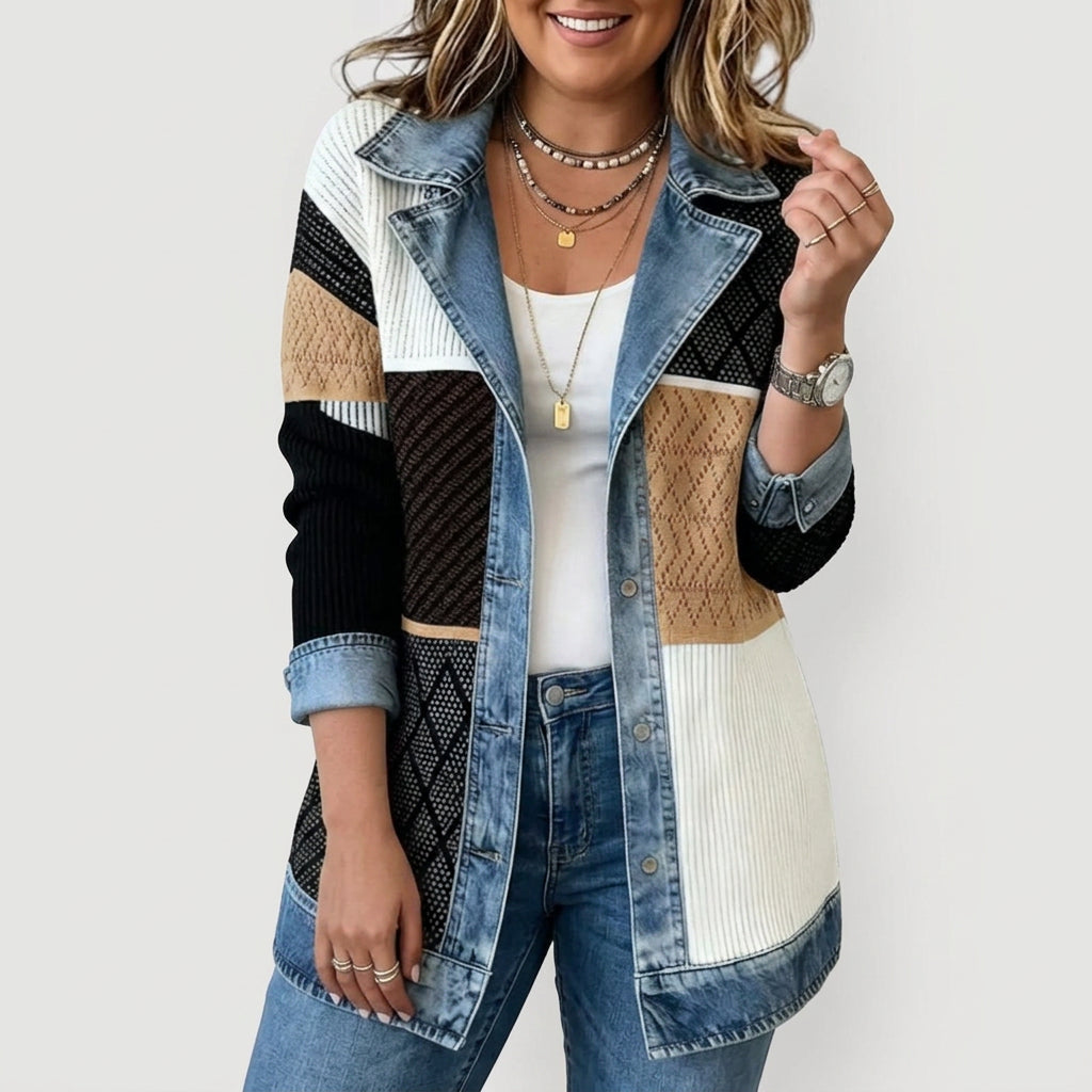 Rowena | Women's Ribbed Knit Jacket with Denim Trim