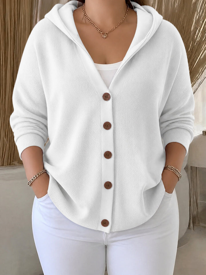Hyacinth | Women's Hooded A-Line Button Cardigan with Ribbed Trim