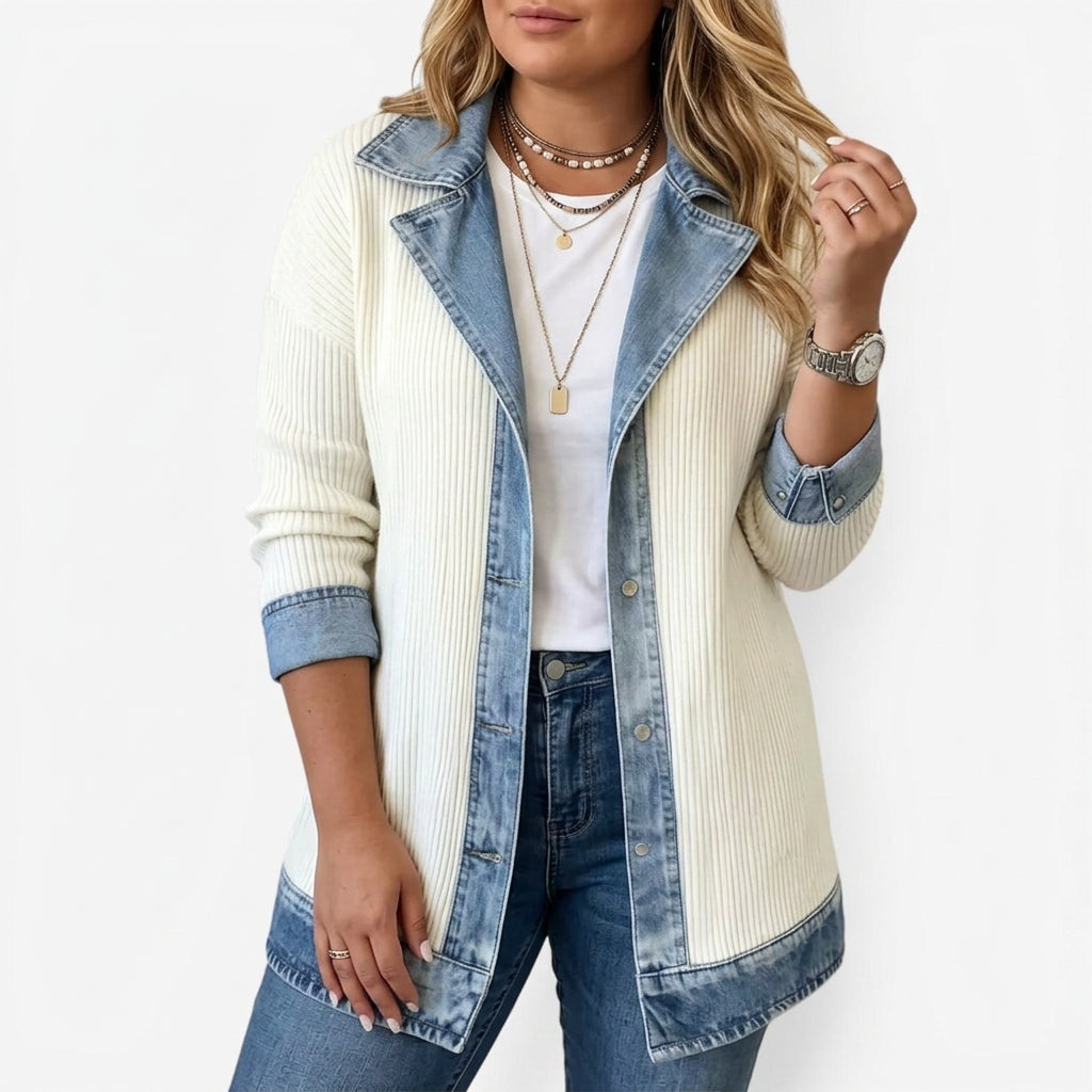 Rowena | Women's Ribbed Knit Jacket with Denim Trim
