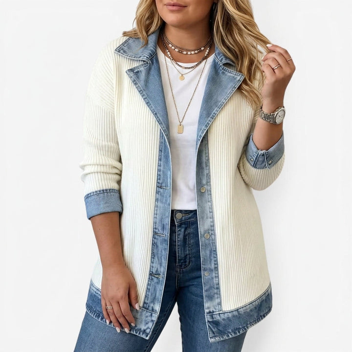 Rowena | Women's Ribbed Knit Jacket with Denim Trim