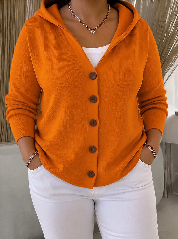 Hyacinth | Women's Hooded A-Line Button Cardigan with Ribbed Trim