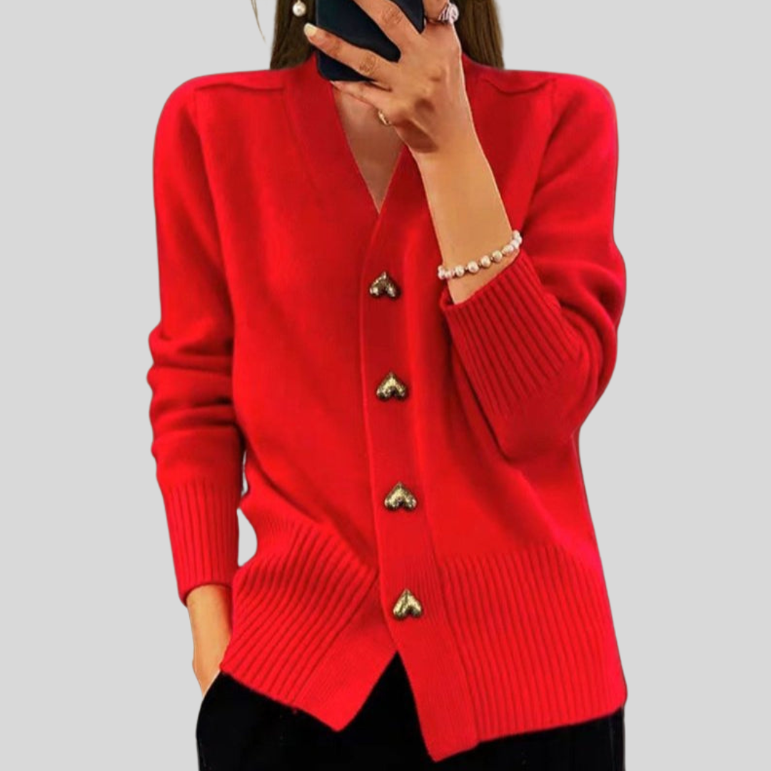 Valerie | Women’s V-Neck Cardigan with Heart-Shaped Buttons