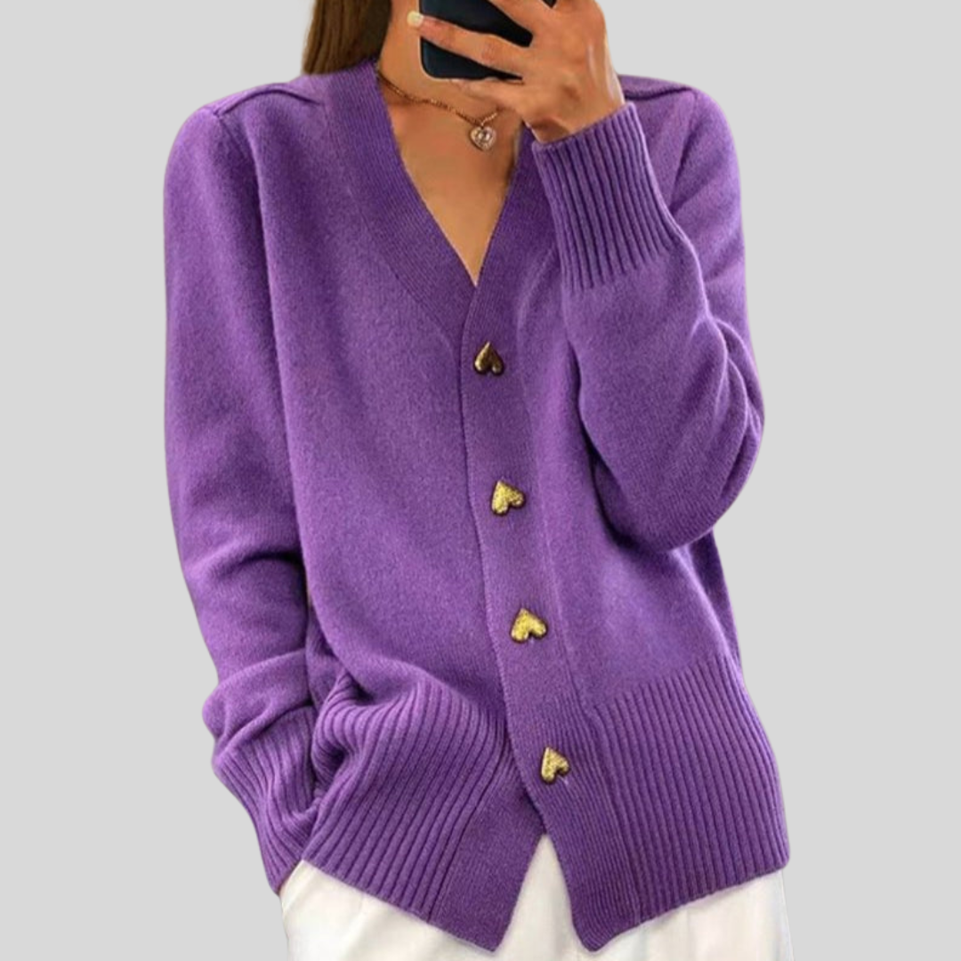 Valerie | Women’s V-Neck Cardigan with Heart-Shaped Buttons