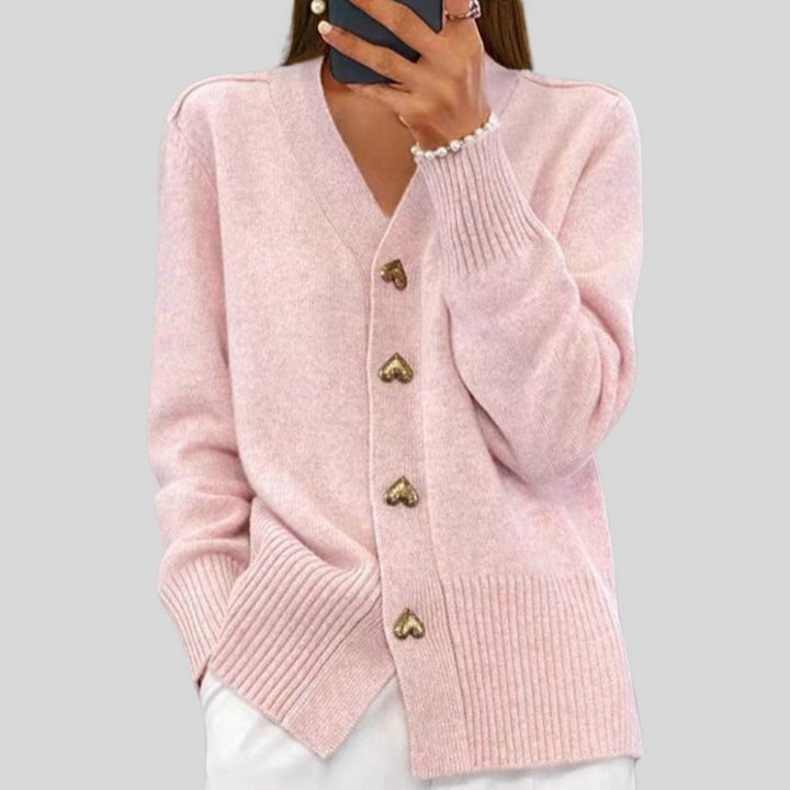 Valerie | Women’s V-Neck Cardigan with Heart-Shaped Buttons