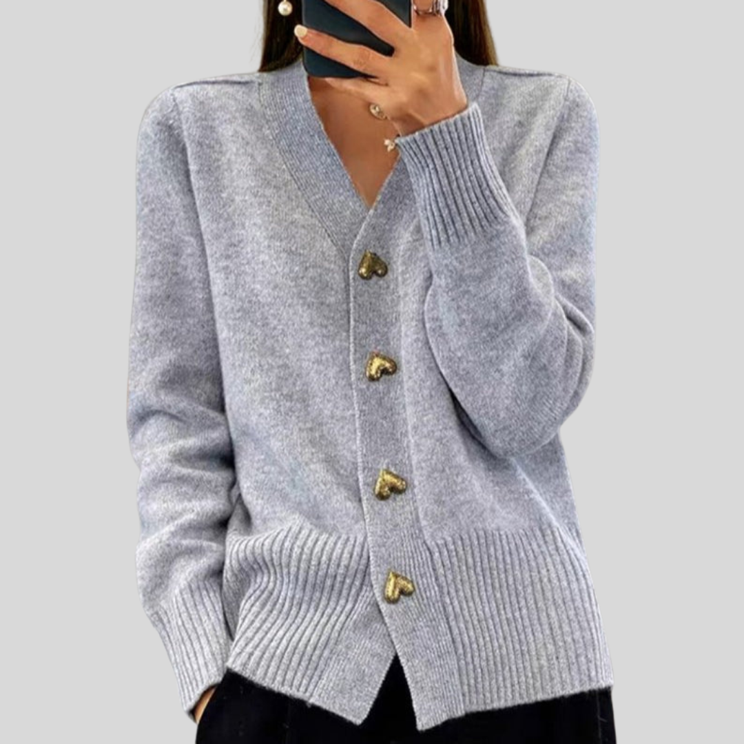 Valerie | Women’s V-Neck Cardigan with Heart-Shaped Buttons