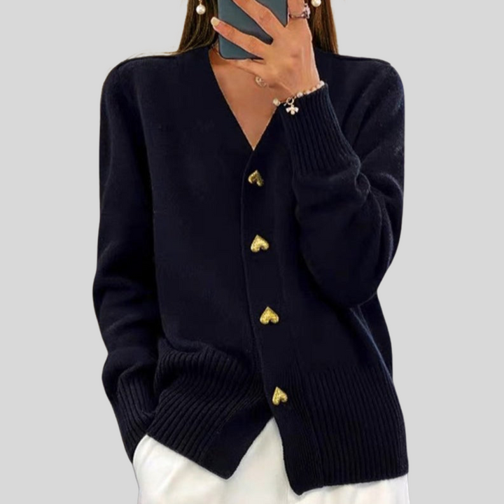 Valerie | Women’s V-Neck Cardigan with Heart-Shaped Buttons