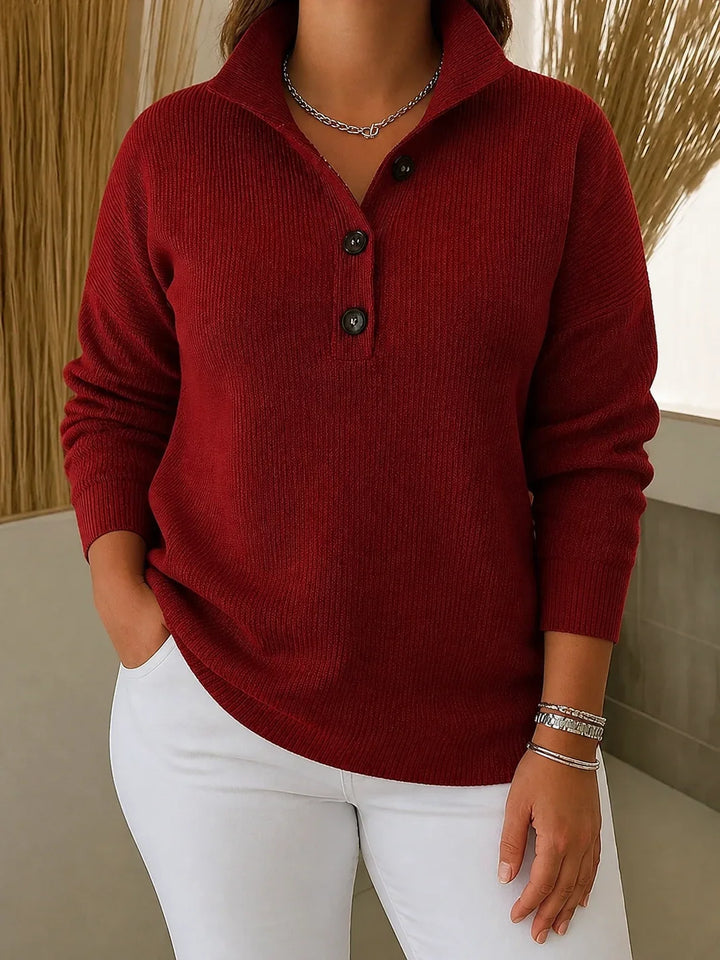 Petronella | Women's Ribbed Polo Sweater with Button Placket