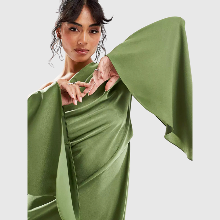 Delphine | One-Shoulder Satin-Finish Maxi Dress
