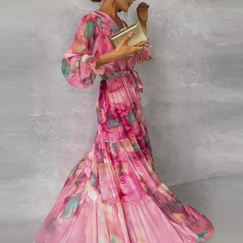 Katie | Women's Floral Belted Maxi Dress