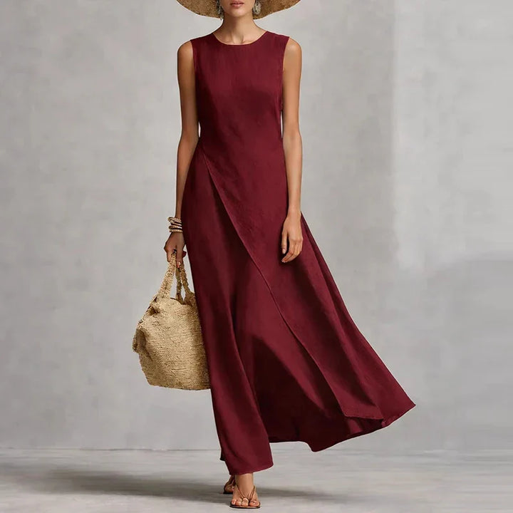 Amelina | Women’s Asymmetrical Linen Maxi Dress