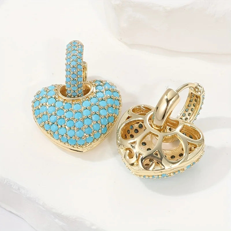 Elara | Turquoise Heart Pavé Earrings