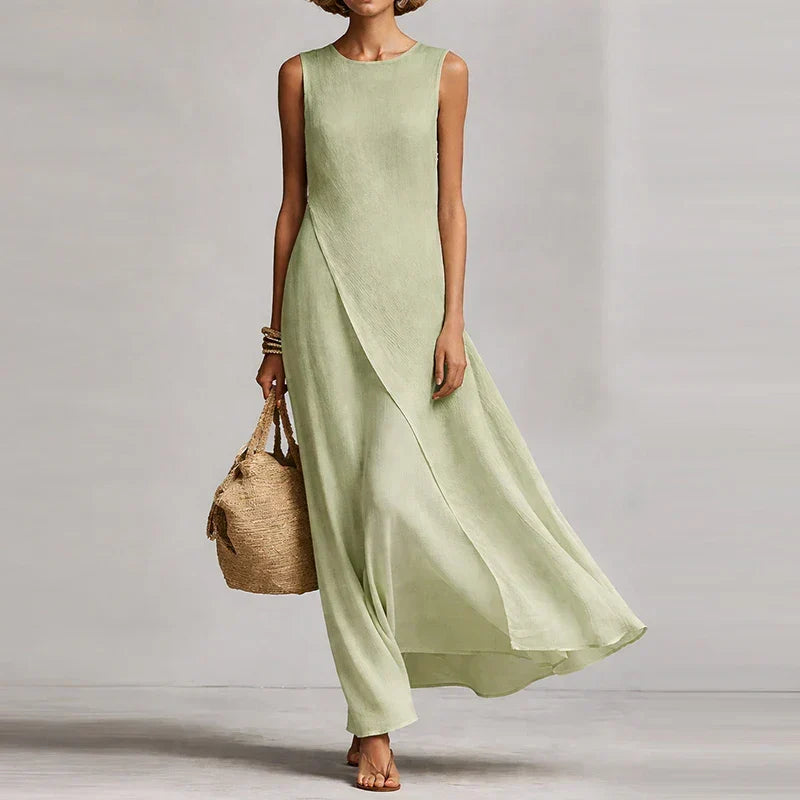 Amelina | Women’s Asymmetrical Linen Maxi Dress